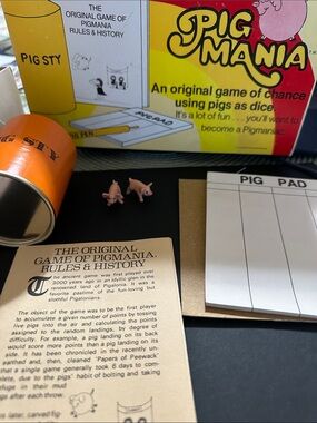 Vintage 1977 Pig Mania Game Complete Pass The Pigs Original w/ Cup Pad Pen